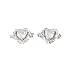 Платинированный Родиевое покрытие 925 звенья из стерлингового серебра с прозрачным фианитом, Подвески-сердечки со штампом 925, Реальная платина, 8x12.5x3.5 мм, отверстие : 1 мм