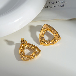 Треугольник Серьги-гвоздики из нержавеющей стали с чеканной текстурой, реальный 18 k позолоченный, треугольные, 21.2x20.6 мм