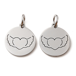 Сердце Не тускнеющие 304 подвески из нержавеющей стали, лазерная резка, с целью перехода в кольце, цвет нержавеющей стали, полый, плоский круглый шарм, сердце, 13.5x12x1 мм, отверстие : 3.6 мм