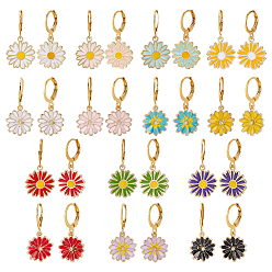 (52) Непрозрачная лаванда 14пара латунных серег с застежкой-рычагом, с сплава эмали цветка, разноцветные, 30~32 мм