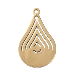 Golden 304 Stainless Steel Pendants, Teardrop with Wavy Stripe Charms, Hand Polished, Ion Plating(IP), Golden, 25x15x1.4mm, Hole: 1.5mm