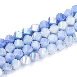 Васильковый Антикоррозийные гальванические стеклянные бусины, имитация драгоценных камней, твист, с покрытием AB цвета, граненые, два тона, васильковый, 5~5.5x6~6.5x6~6.5 мм, отверстие : 1 мм, около 67~68 шт / нитка, 14.76~15.16 дюйм (37.5~38.5 см)