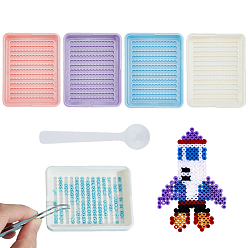 Mixed Color 4Pcs PE Plastic Fuse Beads Tray, Rectangle, with 1Pc Plastic Measuring Spoons, Mixed Color, Tray: 65x50x11mm