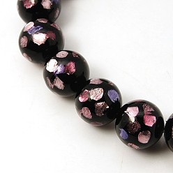 Pink Handmade Silver Foil Glass Beads Strands, Round, Pink, 12mm, Hole: 1mm