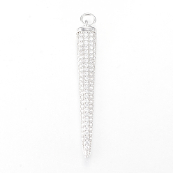 Платинированный Латунные микро проложить кубического циркония подвески, треугольные, Реальная платина, 43x6x4 мм, отверстие : 3 мм