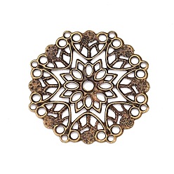Античная Бронза Железные филигранные столярные ссылки, гравированные металлические украшения, цветок, античная бронза, 33x33x0.5 мм, отверстие : 1.5~2.5 мм
