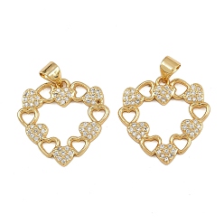 Настоящее золото 16K Латунные микро проложить кубического циркония подвески, сердце, реальный 16 k позолоченный, 20x20.5x2 мм, отверстие : 3x4 мм
