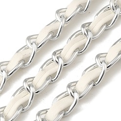 Белый Оксидированные алюминиевые веревочные цепи, с искусственной кожей, несварные, белые, 7x3.5 мм, о 50 ярдов / пачка