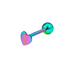 Rainbow Color 304 пирсинг языка в форме сердца из нержавеющей стали для женщин и мужчин, Радуга цветов, 16x5 мм