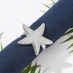 Морская звезда Латунные манжеты для женщин, без кадмия и без свинца, платина, морская звезда, 3 мм, внутренний диаметр: 17.5 мм