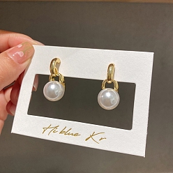Round Imitation Pearl Dangle Earrings for Women, Round, 24x10mm