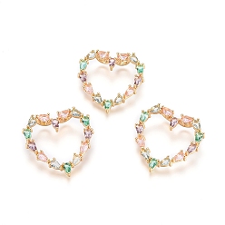 Золотой Латунные микро проложить кубического циркония подвески, долговечный, сердце, красочный, золотые, 29.5x29x3 мм, отверстие : 4x3 мм
