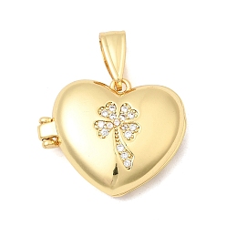 Клевер Латунные подвески с микропаве из прозрачного кубического циркония, долговечный, стойки покрытие, без свинца и без кадмия, реальный 18 k позолоченный, клевер, 19x23x8 мм, отверстие : 8x4 мм