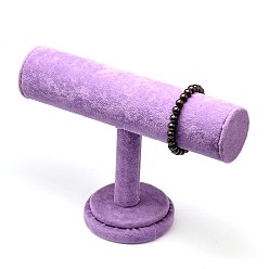 Средний Фиолетовый Т-пластик ювелирные изделия браслет дисплеи, обтянута бархатом, с деревянным основанием, средне фиолетовый, 15x22x5.5 см