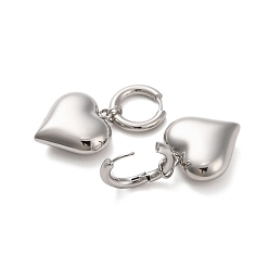 Stainless Steel Color 304 Stainless Steel Pendant Earrings, Heart, Stainless Steel Color, 43x23.3mm