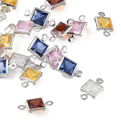 Mixed Color SHEGRACE Brass Pave Cubic Zirconia Square Connector Charms, Cadmium Free & Nickel Free & Lead Free, Long-Lasting Plated, Real Platinum Plated, Mixed Color, 11x6x2.5mm, Hole: 1mm