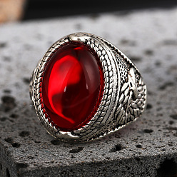 Красный Сплав со стеклянными манжетами открытые кольца для мужчин, овальные, античное серебро, красные, внутренний диаметр: 15~20 мм