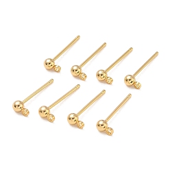 Real 18K Gold Plated SHEGRACE Brass Round Ball Stud Earring Findings, Cadmium Free & Nickel Free & Lead Free, Long-Lasting Plated, Real 18K Gold Plated, 15x3mm, Hole: 1.2mm, Pin: 0.9mm