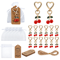 Красный 22 шт. подвесные брелки из цинкового сплава с эмалью, вишня, с 22шт. мешочков из органзы, 22 шт. карточки для демонстрации шнуров, 1 пучок джутового шпагата, красные, 69x26 мм