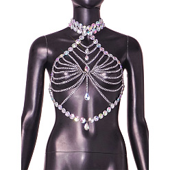 Платина Сплав прозрачный ab акриловый стразы диск каплевидный сексуальный тело цепи для ночного клуба, платина, 150~760 мм