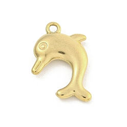 Настоящее золото 18K Ионное покрытие (ip) 304 подвески из нержавеющей стали, дельфин очарование, реальный 18 k позолоченный, 21.5x17x4.5 мм, отверстие : 2 мм