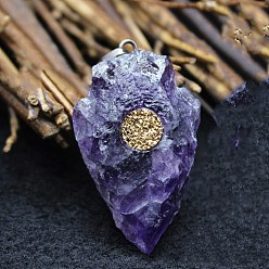 Amethyst Natural Amethyst Pendants, Shield Charms with Metal Snap on Bails, 28x21mm