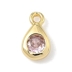 Бледно-Розовый Латунные микро проложить кубического циркония прелести, слезинки, без кадмия и без свинца, долговечный, стойки покрытие, реальный 18 k позолоченный, розовый жемчуг, 7.5x4.5x2 мм, отверстие : 1 мм