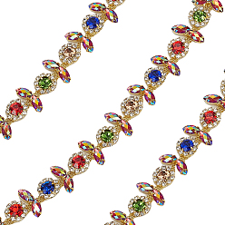 Золотой 1цепочки из железа и стекла со стразами, горный хрусталь чашка цепи, свадебное платье декоративные стразы цепочки, цветок, золотые, 17.5~18.5 мм