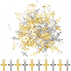 Античный Серебристый & Золотой 200 шт 2 цвета подвески из сплава в тибетском стиле, крестик, старинное серебро & золотой, 15.5x8.5x1 мм, отверстие : 1.5 мм, 100 шт / цвет