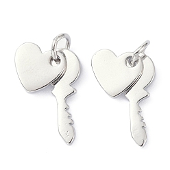 Платина Кулоны из экологически чистой латуни, с целью перехода в кольце, долговечный, сердцем и ключевыми, Реальная платина, 15.5x6.5x1.2 мм