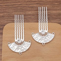 Silver Alloy Hair Comb Finding, for DIY Jewelry Accessories, Fan, Silver, 61x38mm, 10pcs/set