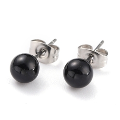 Черный Серьги-гвоздики из акрила с искусственным жемчугом, с 304 гайками из нержавеющей стали, круглые, чёрные, 16.5x6 мм, штифты : 0.7 мм