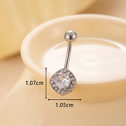 Rhombus 316l хирургическая нержавеющая сталь прозрачный кубический цирконий изогнутые штанги живот кольца, цвет нержавеющей стали, ромб, 10.7x10.5 мм