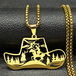 Золотой 201 ожерелья с подвесками в виде полых ковбойских шляп из нержавеющей стали, золотые, 23.31 дюйм (59.2 см)