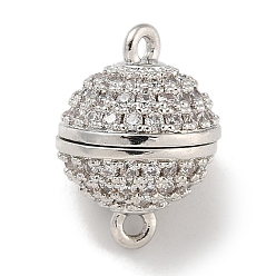 Платина Магнитные застежки из латуни с микропейвом и прозрачным кубическим цирконием, круглые, платина, 14x10x10 мм, отверстие : 1.2 мм