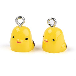 Gold Opaque Resin Chick Charms with Platinum Plated Iron Loops, Gold, 14.5x10.5x10mm, Hole: 2mm