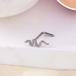 Змея Стиль бохо 304 носовые кольца Г-образной формы из нержавеющей стали, цвет нержавеющей стали, змея, 8 мм