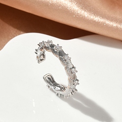 Платина Открытые кольца манжеты из латуни с микропаве и кубическим цирконием, без кадмия и без свинца, стойки покрытие, долговечный, платина, 4 мм, внутренний диаметр: 18 мм