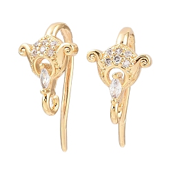 Настоящее золото 18K Крючки для сережек в форме конского глаза из латуни с микропаве из прозрачных кубических цирконий, долговечный, без никеля , с петлей, реальный 18 k позолоченный, 16x9x8.5 мм, отверстие : 1 мм, штифты : 1 мм