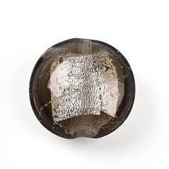 Коричневый Стеклянные бусины, с фольгой внутри, ручная работа, плоско-круглые, кофе, 15~17x8.5~9.5 мм, отверстие : 1~2 мм