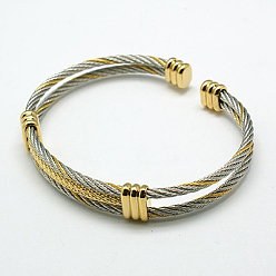 Нержавеющая Сталь Цвет 304 из нержавеющей стали манжеты браслет, с латунной фурнитурой, золотые и нержавеющая сталь цвет, 63 мм