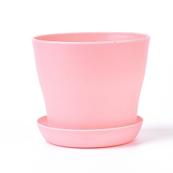Pink Пластиковые горшки с блюдцами, высокая талия длинный рот бассейна, для садоводства декоративный, розовые, 83x92 мм, блюдце: 89x15 мм