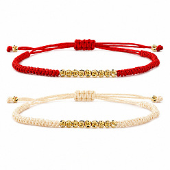 Mixed Color 2 Colors Brass Round Braided Bead Bracelet Sets, Adjustable Stackable Bracelets, Golden, Mixed Color, 11.02 inch(28cm), 2pcs/set
