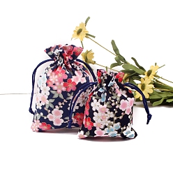 Полуночно-синий Пакеты из хлопка и льна, шнурок сумки, прямоугольные, темно-синий, 10x8 см