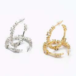 Mixed Color Brass Micro Pave Clear Cubic Zirconia Half Hoop Earrings, Long-Lasting Plated, Ring, Mixed Color, 25x3.5mm, Pin: 0.6mm