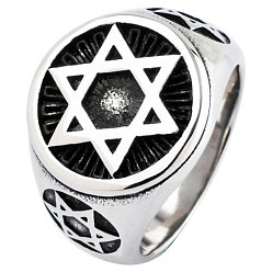 Античное Серебро Латунные кольца для мужчин, звезда Давида, античное серебро, внутренний диаметр: регулируемый