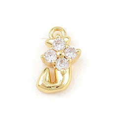 Letter J Латунные микропаве прозрачные кубические циркониевые подвески, долговечный, стойки покрытие, без кадмия и без свинца, реальный 18 k позолоченный, буква J, 10x7.5x3.5 мм, отверстие : 1.2 мм