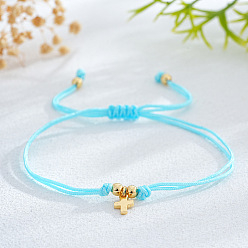 Небесно-голубой Браслеты с подвесками в виде креста из латуни, регулируемые браслеты из шнура для женщин, голубой, 11.02 дюйм (28 см)