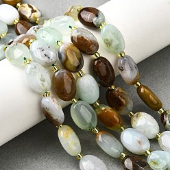 Змеевик Природные серпантину нитей бисера, с бисером, Плоско-овальные, 15x10~11x5.5~6.5 мм, отверстие : 0.9 мм, около 24 шт / нитка, 15.47'' (39.3 см)