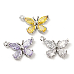 Real Platinum Plated Glass Pendants, with Brass Findings, Butterfly Charms, Real Platinum Plated, 10x15x3mm, Hole: 1.2mm